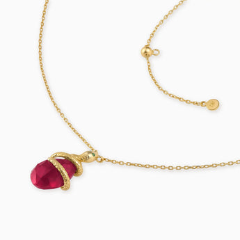18KT Yellow Gold Vermeil Pear Ruby Serpent Wrap Necklace Wild Oath Side View