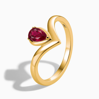18KT Yellow Gold Vermeil Pear Ruby V Band Ring - Chevron Side View