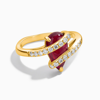 18KT Yellow Gold Vermeil Pear Ruby Wrap Ring - Orbit Front View