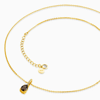 18KT Yellow Gold Vermeil Pear Smoky Quartz Pendant Necklace - Ocean Tear Side View
