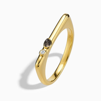 18KT Yellow Gold Vermeil Pear Smoky Quartz Puzzle Stacking Ring - Minimal Calm Side View