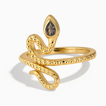 18KT Yellow Gold Vermeil Pear Smoky Quartz Serpent Ring - Mystic Coil Front View