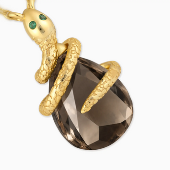18KT Yellow Gold Vermeil Pear Smoky Quartz Serpent Wrap Necklace Wild Oath Detail View