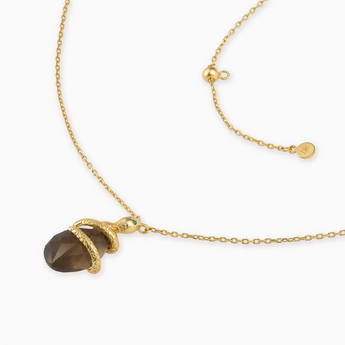 18KT Yellow Gold Vermeil Pear Smoky Quartz Serpent Wrap Necklace Wild Oath Side View