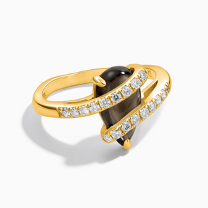 18KT Yellow Gold Vermeil Pear Smoky Quartz Wrap Ring - Orbit Front View