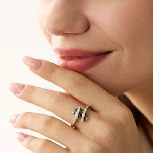 18KT Yellow Gold Vermeil Pear Smoky Quartz Wrap Ring - Orbit Model Shot