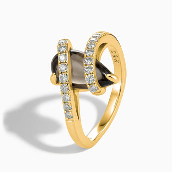 18KT Yellow Gold Vermeil Pear Smoky Quartz Wrap Ring - Orbit Side View