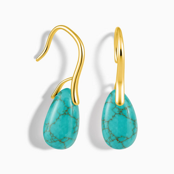 18KT Yellow Gold Vermeil Pear Turquoise Dangle Earrings - Dew Arc Front View