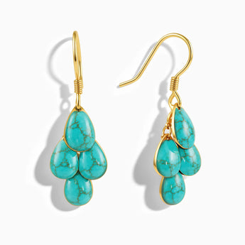 18KT Yellow Gold Vermeil Pear Turquoise Dangle Earrings - Petal Rain Front View