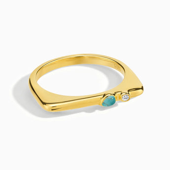 18KT Yellow Gold Vermeil Pear Turquoise Puzzle Stacking Ring - Minimal Calml Front View