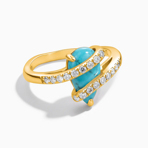 18KT Yellow Gold Vermeil Pear Turquoise Wrap Ring - Orbit Front View