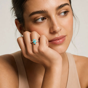 18KT Yellow Gold Vermeil Pear Turquoise Wrap Ring - Orbit Worn View