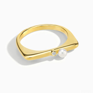 18KT Yellow Gold Vermeil Pearl Puzzle Stacking Ring - Minimal Mood Front View