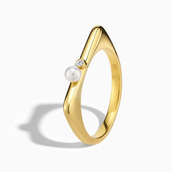 18KT Yellow Gold Vermeil Pearl Puzzle Stacking Ring - Minimal Mood Side View