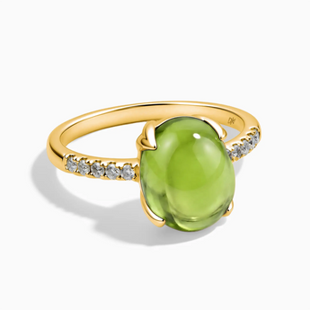 18KT Yellow Gold Vermeil Peridot Cabochon Ring - Minimal Spiritual Front View