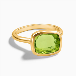 18KT Yellow Gold Vermeil Peridot Cushion Ring - Pure Hush Front View