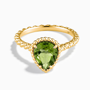 18KT Yellow Gold Vermeil Peridot Pear Ring - Still Light Front View