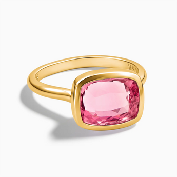 18KT Yellow Gold Vermeil Pink Tourmaline Cushion Ring - Pure Hush Front View