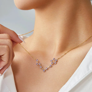 18KT Yellow Gold Vermeil Pisces Zodiac Constellation Necklace - Amethyst Worn View