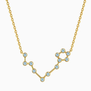 18KT Yellow Gold Vermeil Pisces Zodiac Constellation Necklace - Aquamarine Front View