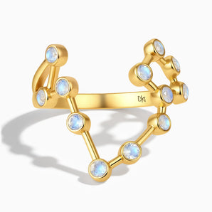 18KT Yellow Gold Vermeil Pisces Zodiac Constellation Ring - Moonstone Front View