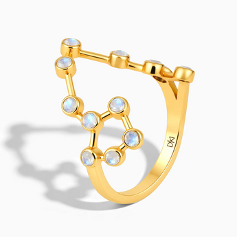 18KT Yellow Gold Vermeil Pisces Zodiac Constellation Ring - Moonstone Side View