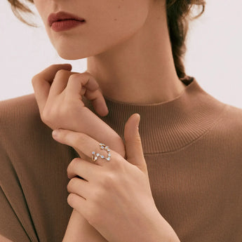 18KT Yellow Gold Vermeil Pisces Zodiac Constellation Ring - Moonstone Worn View