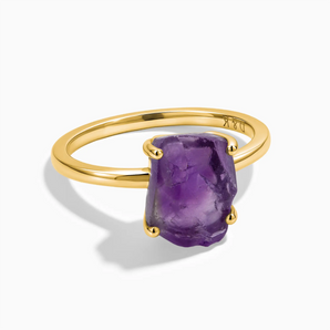 18KT Yellow Gold Vermeil Raw Amethyst Ring - Freeform Front View
