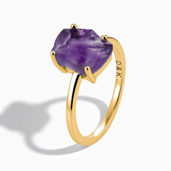 18KT Yellow Gold Vermeil Raw Amethyst Ring - Freeform Side View