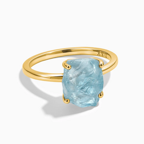 18KT Yellow Gold Vermeil Raw Aquamarine Ring - Freeform Front View