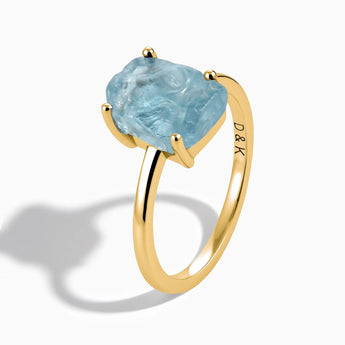 18KT Yellow Gold Vermeil Raw Aquamarine Ring - Freeform Side View