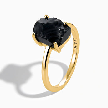 18KT Yellow Gold Vermeil Raw Black Onyx Ring - Freeform Side View
