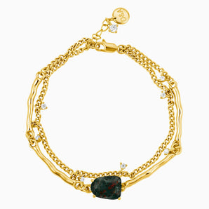 18KT Yellow Gold Vermeil Raw Bloodstone Layered Bracelet - Wild Vine Front View