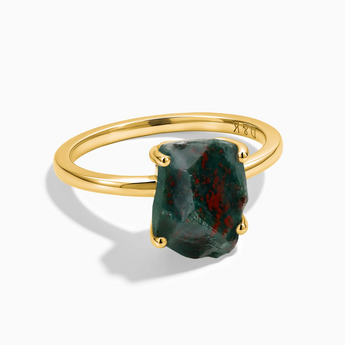 18KT Yellow Gold Vermeil Raw Bloodstone Ring - Freeform Front View