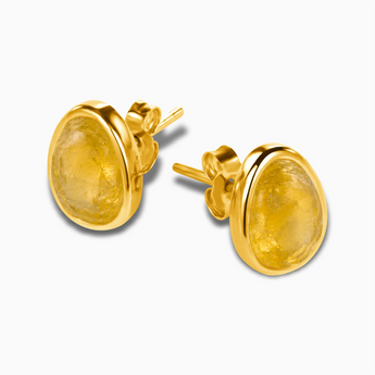 18KT Yellow Gold Vermeil Raw Citrine Bezel Stud Earrings - Fluid Frame Side View