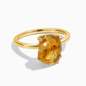 18KT Yellow Gold Vermeil Raw Citrine Ring - Freeform Front View