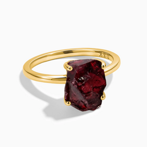 18KT Yellow Gold Vermeil Raw Garnet Ring - Freeform Front View