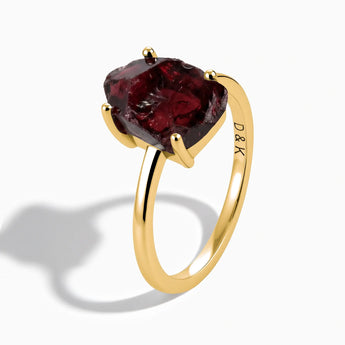 18KT Yellow Gold Vermeil Raw Garnet Ring - Freeform Side View