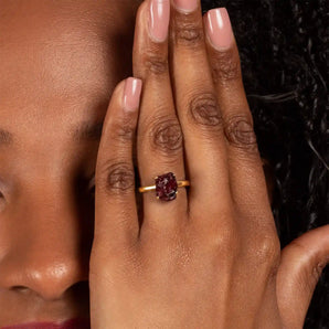 18KT Yellow Gold Vermeil Raw Garnet Ring - Freeform Worn View