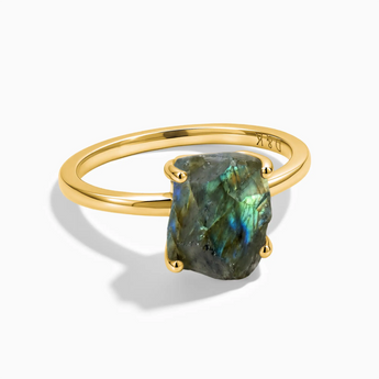 18KT Yellow Gold Vermeil Raw Labradorite Ring - Freeform Front View