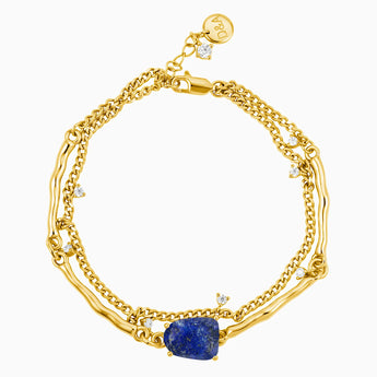 18KT Yellow Gold Vermeil Raw Lapis Lazuli Layered Bracelet - Wild Vine Front View