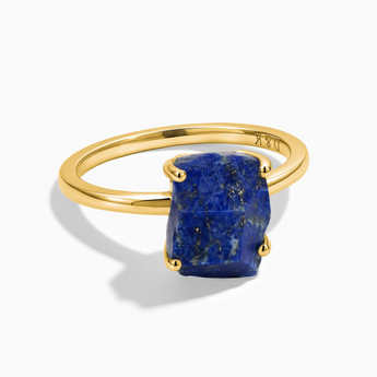 18KT Yellow Gold Vermeil Raw Lapis Lazuli Ring - Freeform Front View