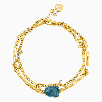 18KT Yellow Gold Vermeil Raw London Blue Topaz Layered Bracelet - Wild Vine Front View