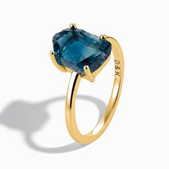 18KT Yellow Gold Vermeil Raw London Blue Topaz Ring - Freeform Side View