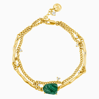 18KT Yellow Gold Vermeil Raw Malachite Layered Bracelet - Wild Vine Front View
