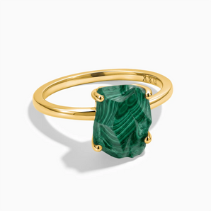 18KT Yellow Gold Vermeil Raw Malachite Ring - Freeform Front View