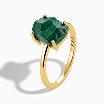 18KT Yellow Gold Vermeil Raw Malachite Ring - Freeform Side View