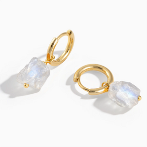 18KT Yellow Gold Vermeil Raw Amethyst Drop Hoop Earrings - Untamed Grace Front View