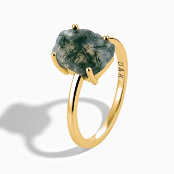 18KT Yellow Gold Vermeil Raw Moss Agate Ring - Freeform Side View