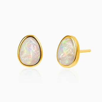 18KT Yellow Gold Vermeil Raw Opal Bezel Stud Earrings - Fluid Frame Front View